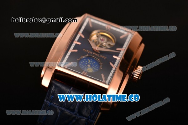 Patek Philippe Gondolo Asia Manual Winding Rose Gold Case with Blue Dial and Stick Markers - Click Image to Close